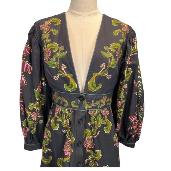 NWT Small FARM Rio Black Ravenala Puff Sleeve Mini Dress - Picture 11 of 15